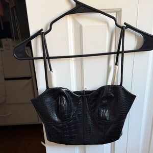 Express Black Croc-Embossed Crop Top